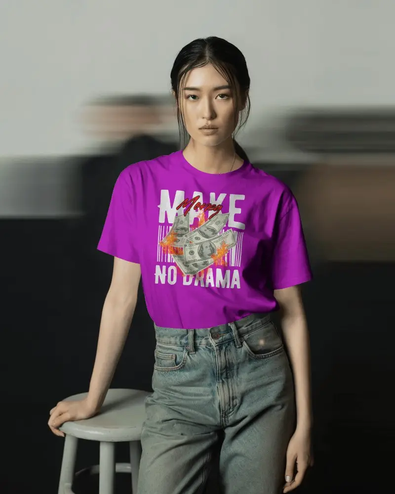 Editorial Tshirt Mockup Female Model Posing With Soft Lighting And Blurred Motion Backdrop