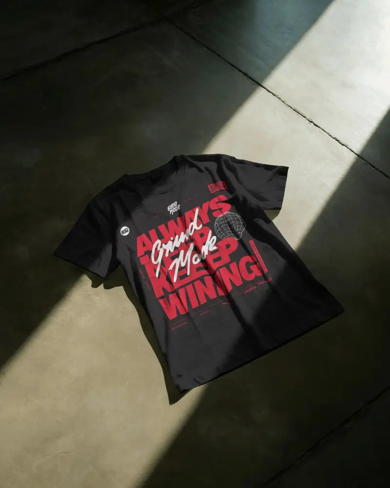 Luxury Tshirt Mockup Laid On Floor In Flat Lay Style With Contrasting Sunlight And Modern Design