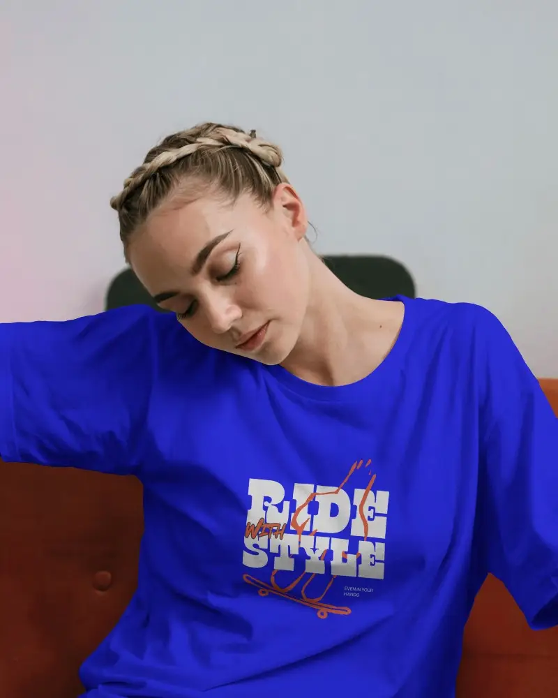 Relaxed Tilted Pose T Shirt Mockup Female Model Soft Lighting Modern Minimal Studio Shot