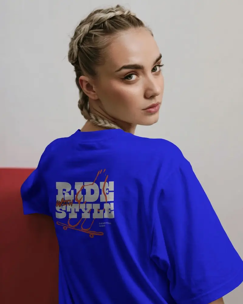 Over Shoulder Look T Shirt Mockup Female Model Turning Back Minimal Studio Clean Style