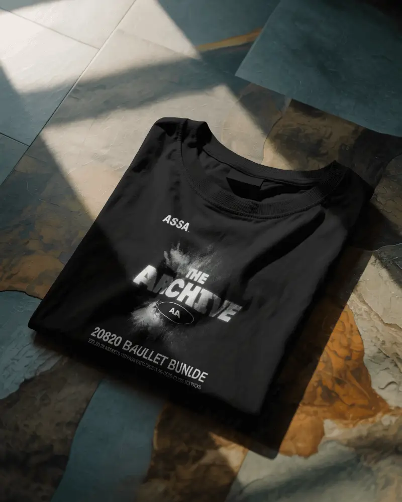 Folded Flatlay Tshirt Mockup On Stone Floor With Natural Sunlight And Shadow Cinematic Presentation