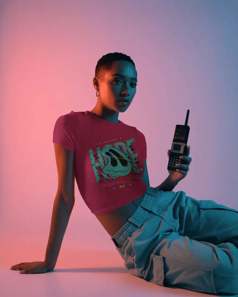 Stylish Casual Cropped T Shirt Mockup Ribbed Texture For Modern Fashion Statement Wear