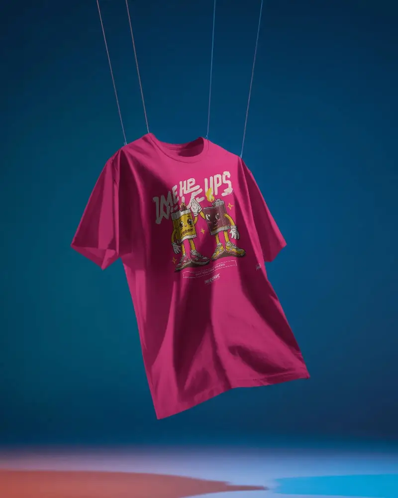 Classic Round Neck Basic Tshirt Mockup Hanging On Strings For Fashion Mockup Display