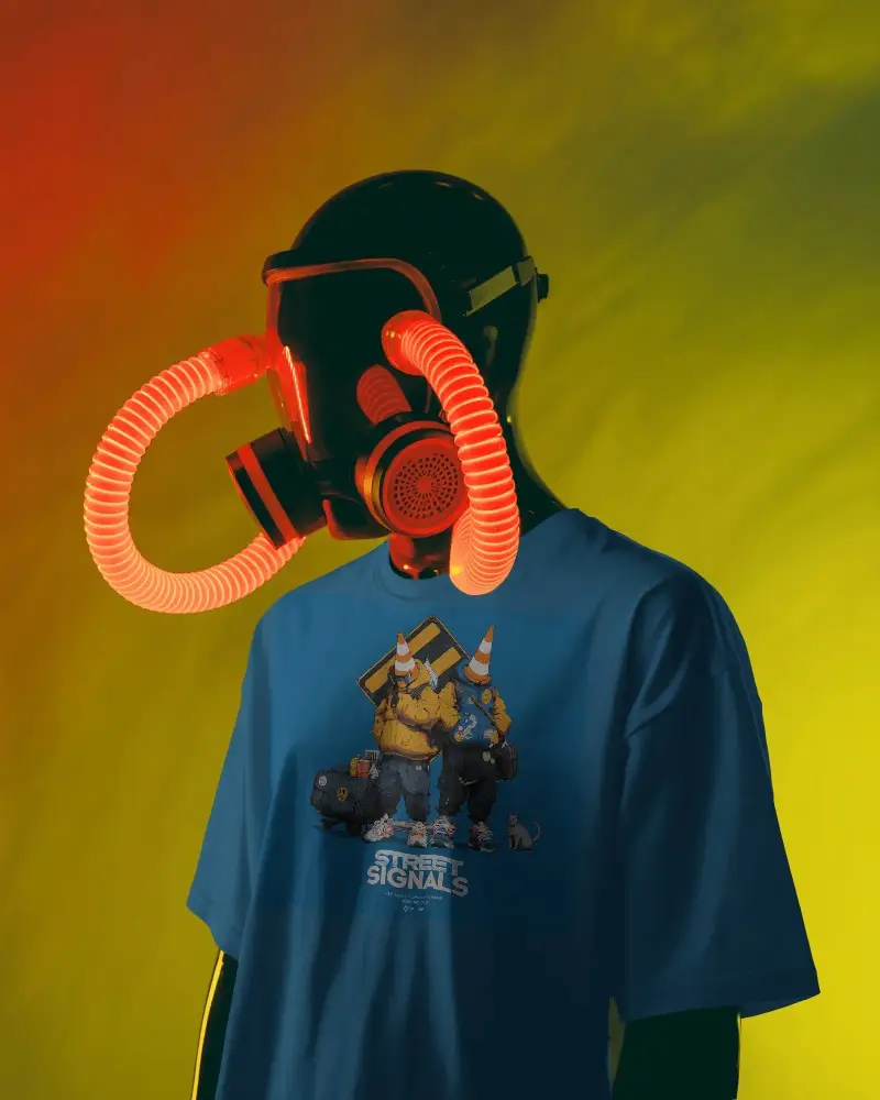 Futuristic Tactical Gas Mask Fashion Tshirt Mockup High Quality Digital Apparel Design Template