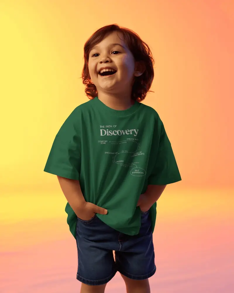 Cheerful Child T Shirt Mockup Young Boy Laughing In Casual Outfit Colorful Backdrop Scene
