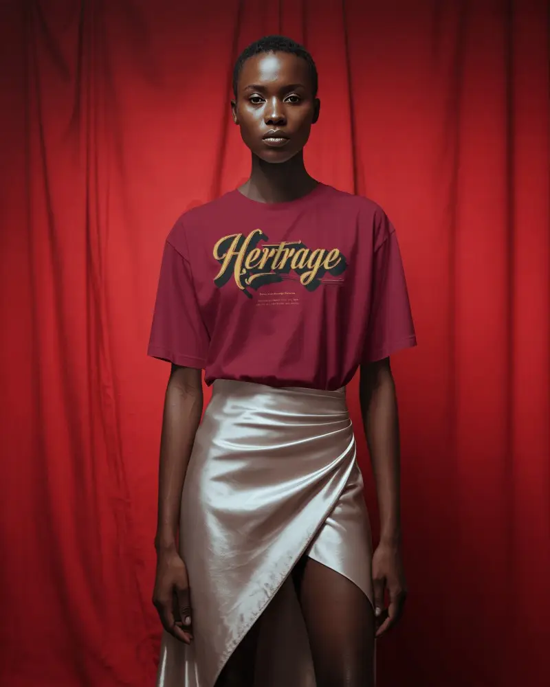Luxury Contrast T Shirt Mockup Elegant Woman In Tee And Shiny Draped Satin Skirt