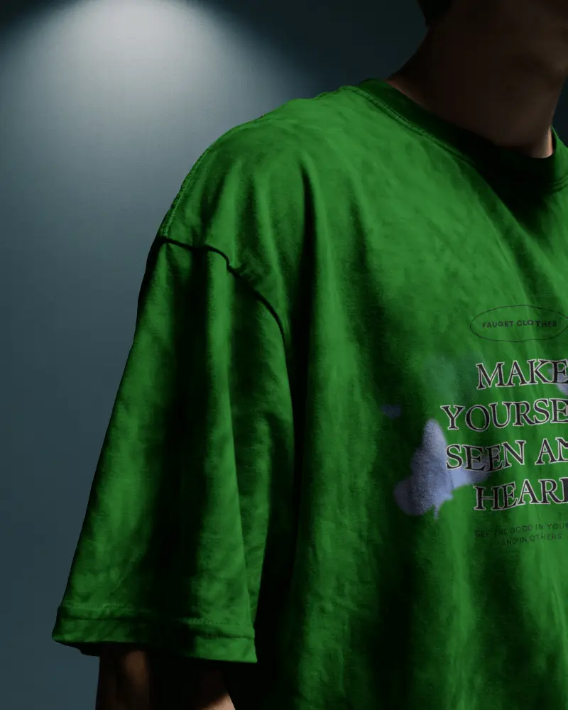 Oversized Streetwear T Shirt Mockup Close Up Sleeve Shot Against Moody Blue Studio Background