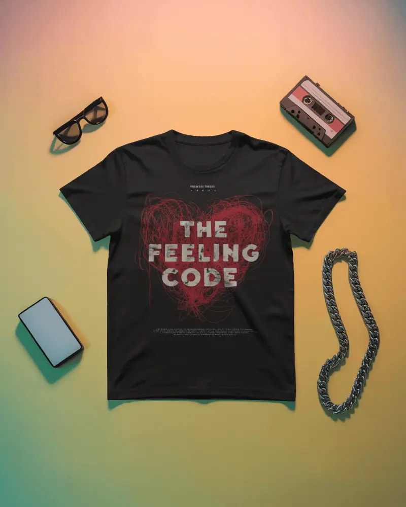 Retro Flatlay Tshirt Mockup On Gradient Background With Vintage Accessories Trendy Scene