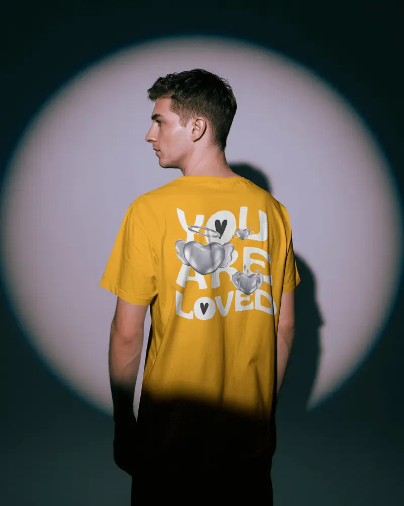 Spotlight Back View Tshirt Mockup Male Model In Studio Dramatic Lighting Modern Fashion Style