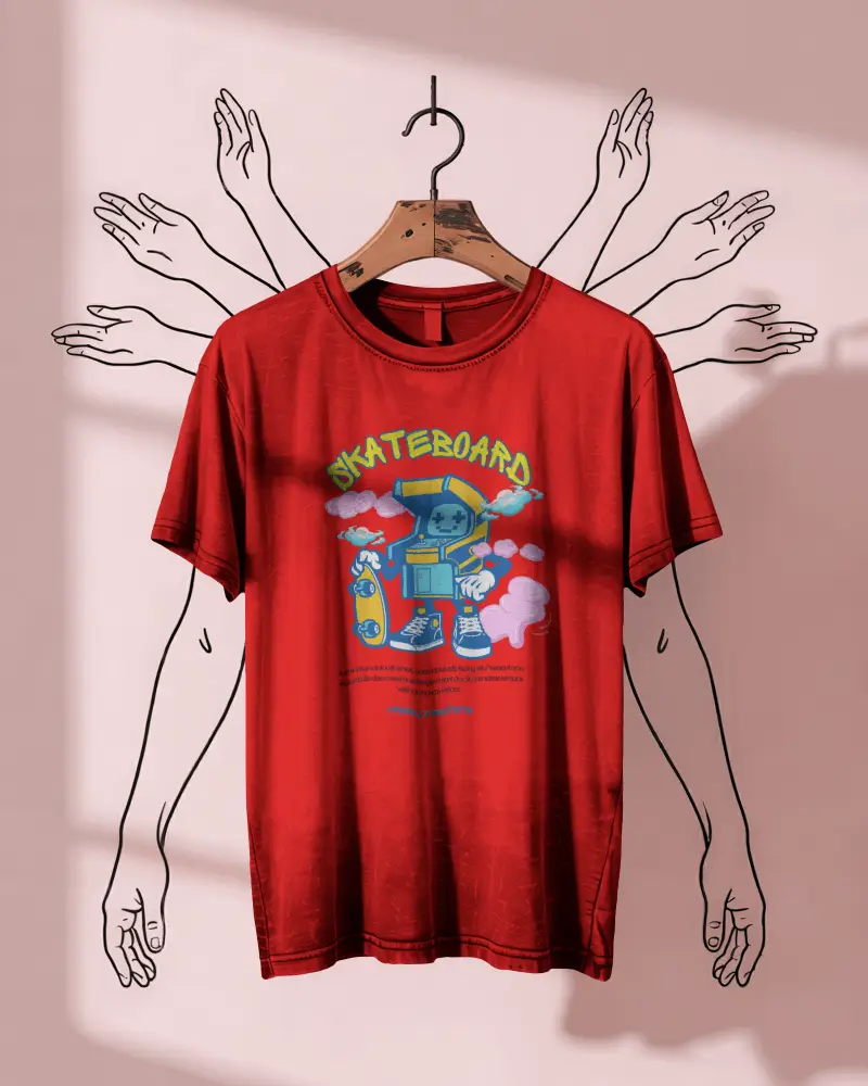 Illustrated Hanger Tshirt Mockup Tee With Drawn Hands On Pink Wall Artistic Studio Style