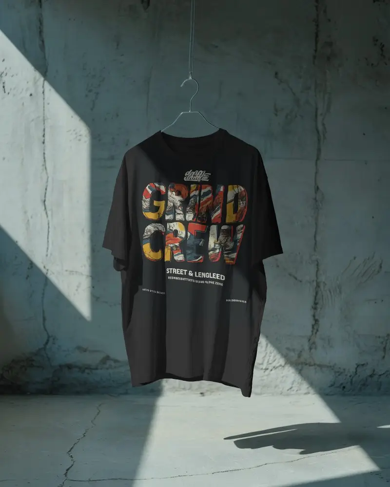 Casual Men Short Sleeve Tshirt Mockup Hanging Against Concrete Wall For Design Template