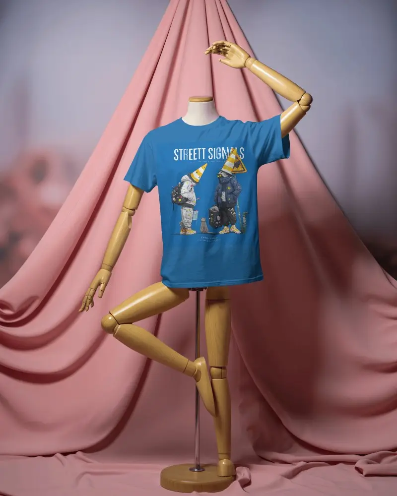 Creative Tshirt Mockup Display On Articulated Wooden Dress Form With Soft Fabric Background