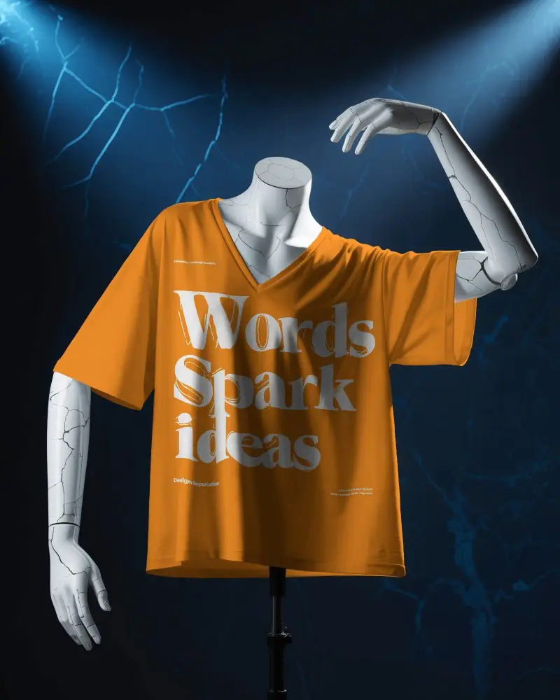 V Neck Loose Fit Short Sleeve Tshirt Mockup For Fashion Designs Display