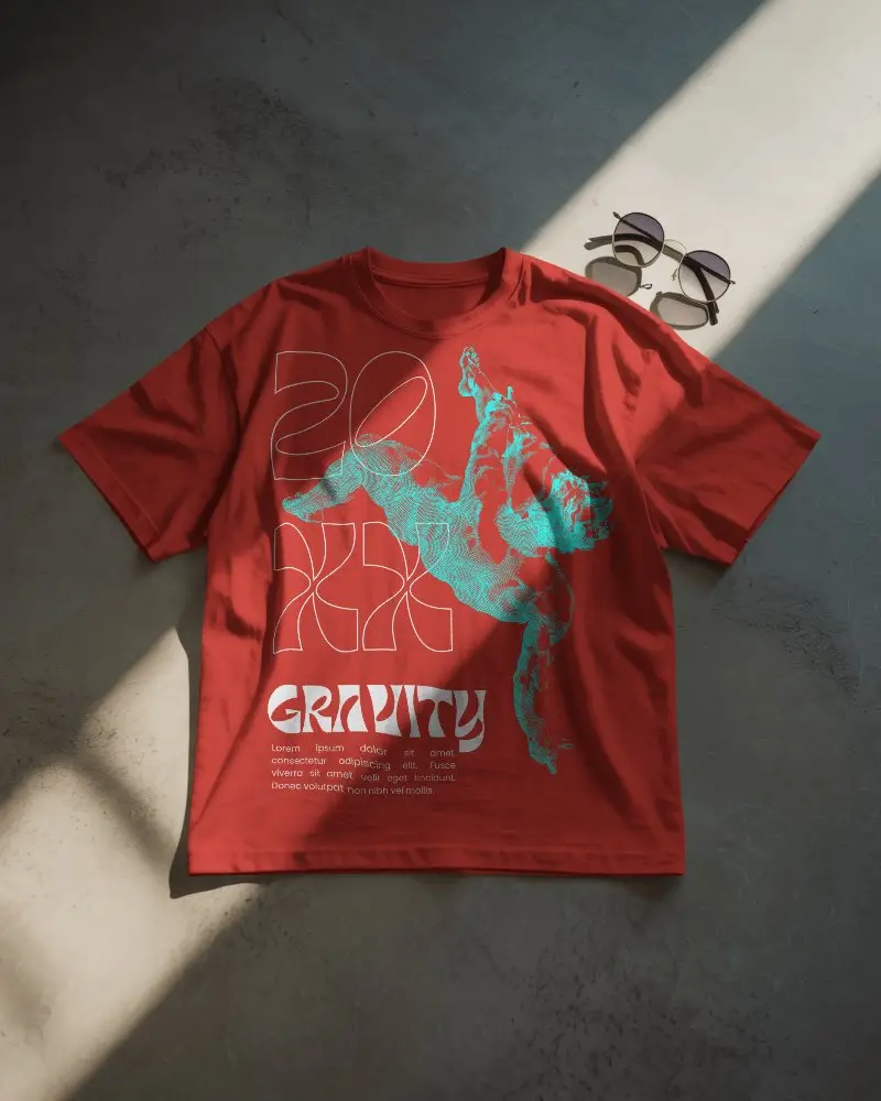 Plain Basic Roundneck Cotton Tshirt Mockup Flatlay With Casual Sunglasses Shadow Lighting