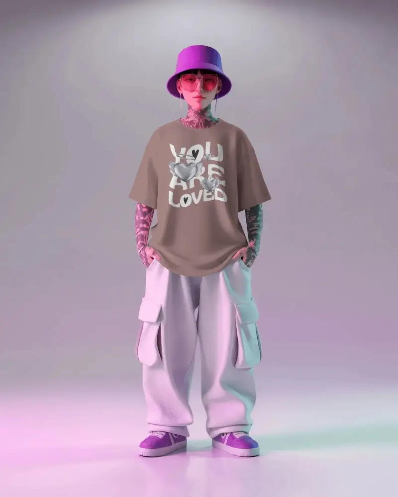 Trendy Minimalist Streetstyle Tshirt Mockup With Cargo Pants And Stylish Hat Accessories