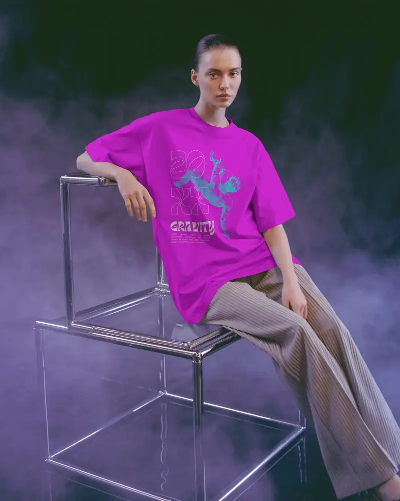 Oversized Relaxed Fit Tshirt Mockup Minimalist Modern Fashion Studio Photo Lifestyle Lookbook