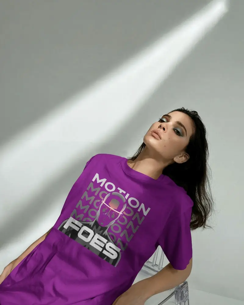Sunlit Tshirt Mockup Female Model Leaning On Chair In Soft Natural Light Minimal Studio