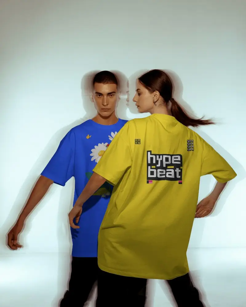Dynamic Duo Tshirt Mockup With Modern Motion Blur And Minimal Studio Energy