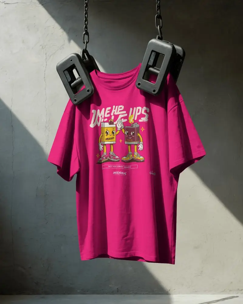 Industrial Art Tshirt Mockup With Hanging Chains And Raw Concrete Light Play