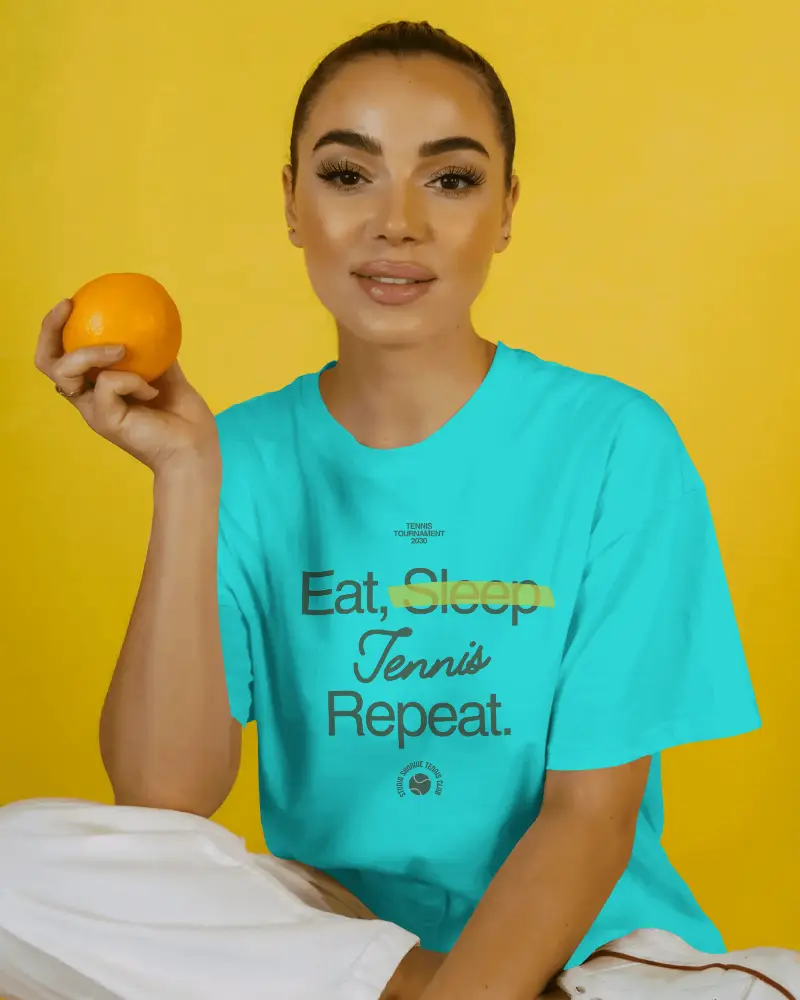 Casual Loose Fit Womens Tshirt Mockup With Natural Posing On Bright Background