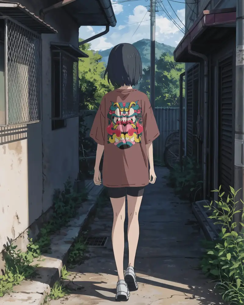 Casual Loose Fit T Shirt Mockup Walking Outdoor Lifestyle Urban Scenery Street Vibe