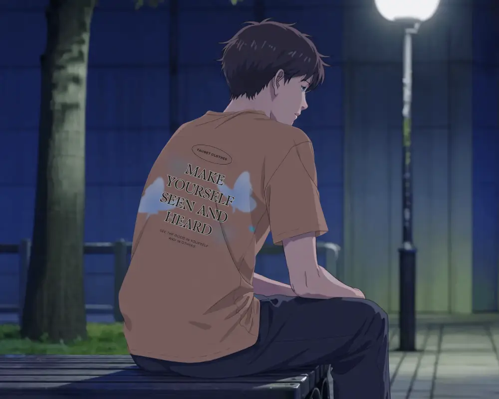 Casual Streetwear T Shirt Mockup For Men Relaxed Fit Benched Sitting Pose