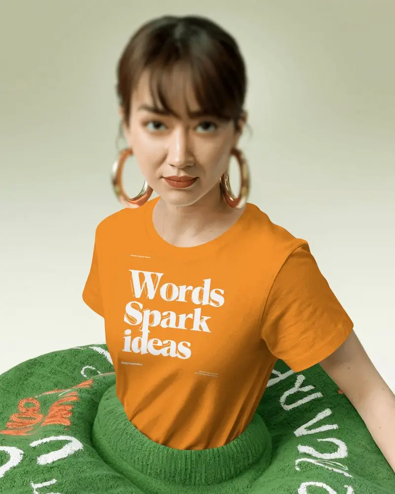 Studio Fashion Tshirt Mockup Female Model Portrait View Clean Minimal Background