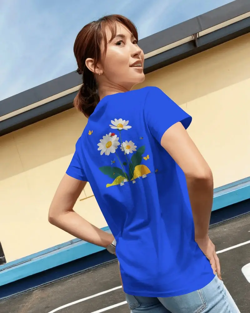 Urban Lifestyle Tshirt Mockup Womens Backside View Casual Outdoor City Scene