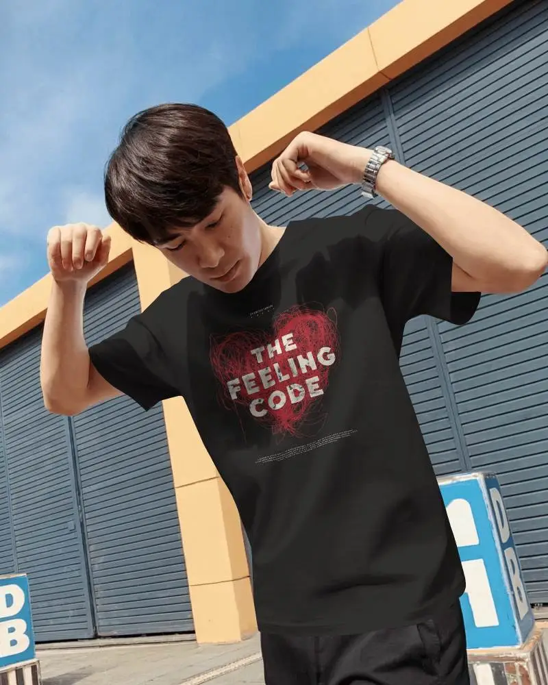 Dynamic Street Tshirt Mockup Male Model Flexing Arms Outdoor Urban Summer Setting