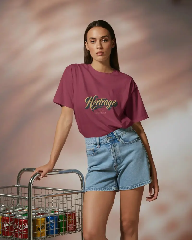 Casual Relaxed Fit Women Tshirt Mockup In Stylish Summer Outfit For Fashion Showcase