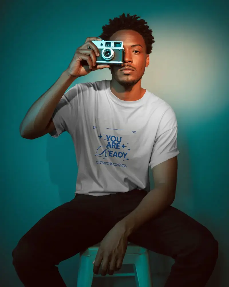 Casual Modern Mens Tshirt Mockup In Stylish Photography Setting For Fashion Brand Promotion