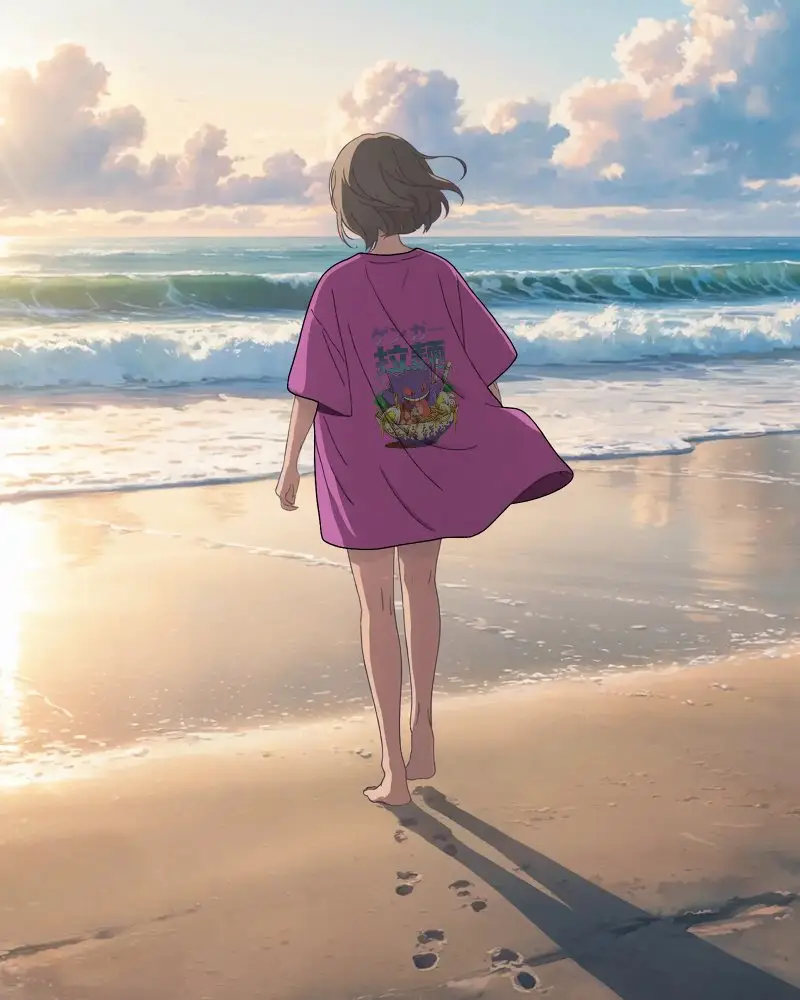 Serene Beach Walking Tshirt Mockup Minimalist Casual Wear With Ocean View Background Design