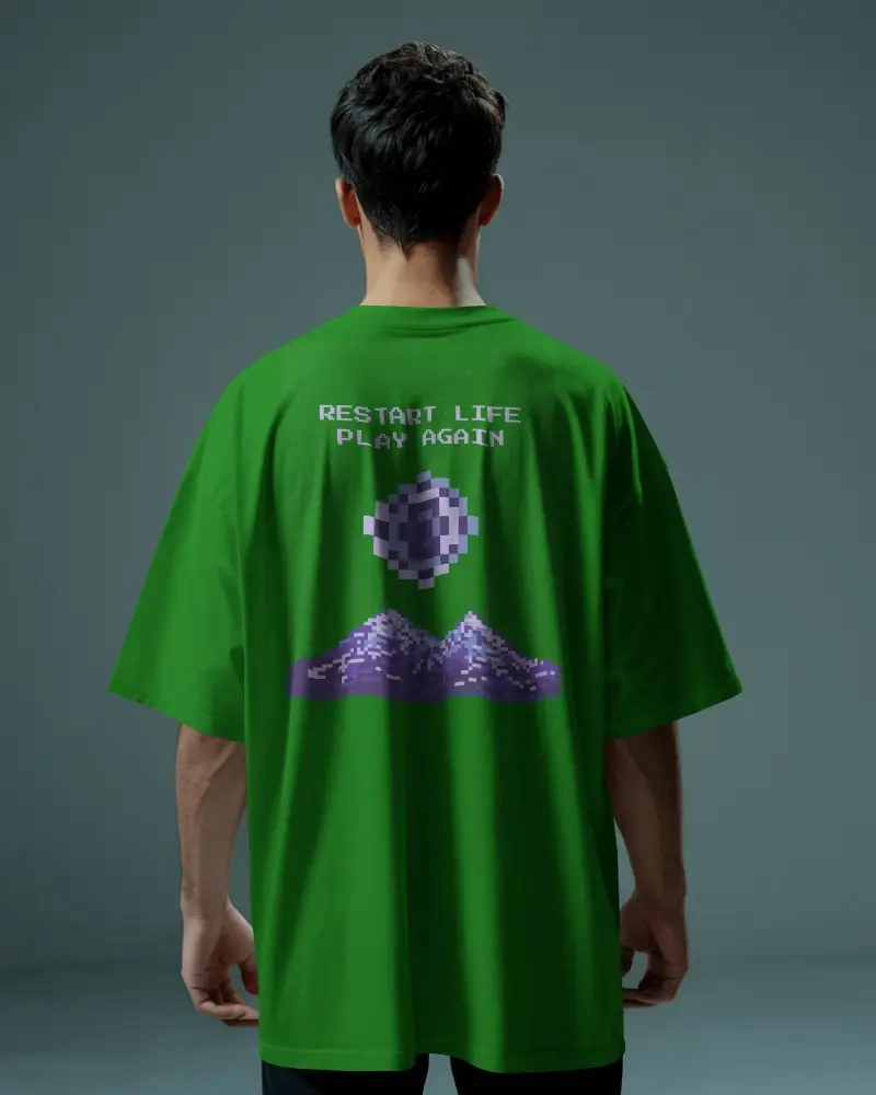 Oversized Back View T Shirt Mockup Male Model In Cool Muted Studio Light Teal Toned Setting