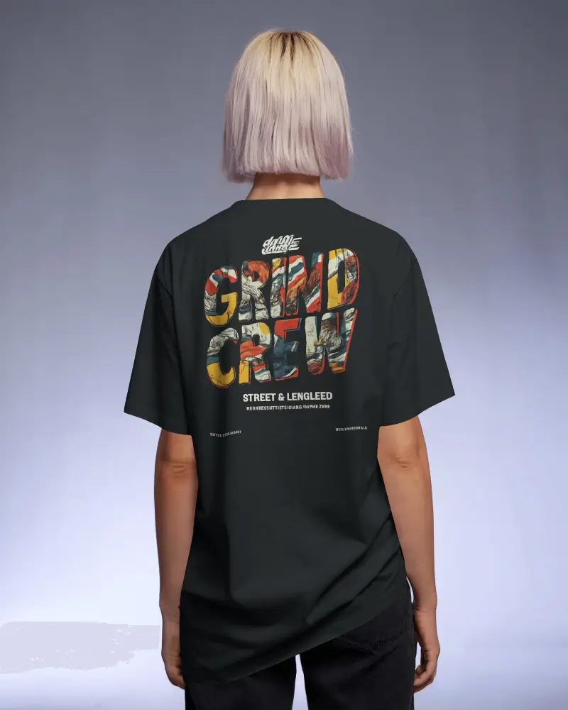 Cool Gradient Back View T Shirt Mockup Female Model With Short Blonde Bob In Soft Studio Light