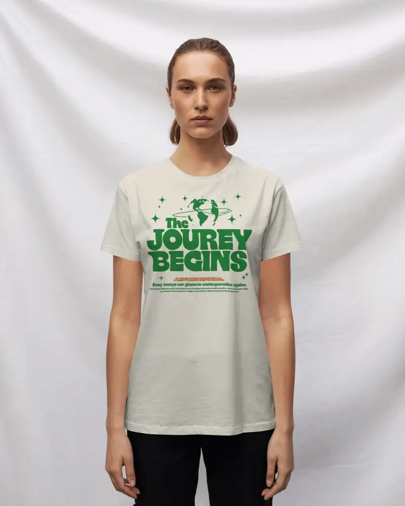 Minimalist T Shirt Mockup Female Model Front Facing With Fabric Drapery Texture Backdrop