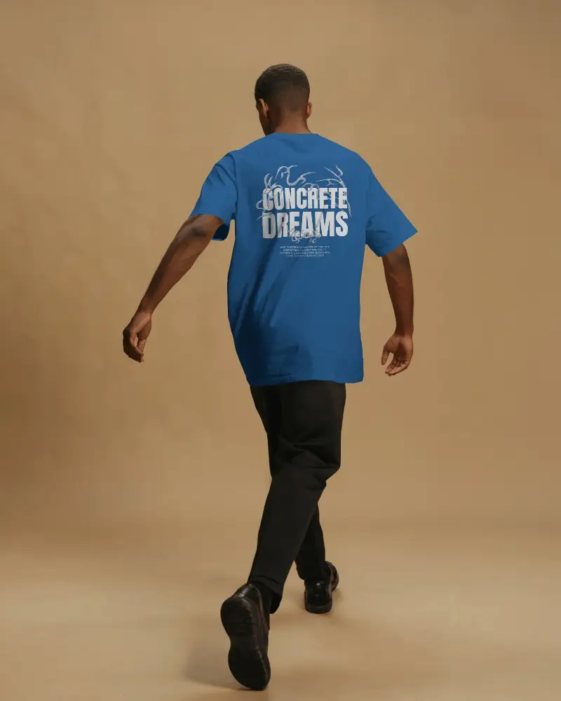 Casual Loose Fit Tshirt Mockup For Men Walking Back View Style Outdoor