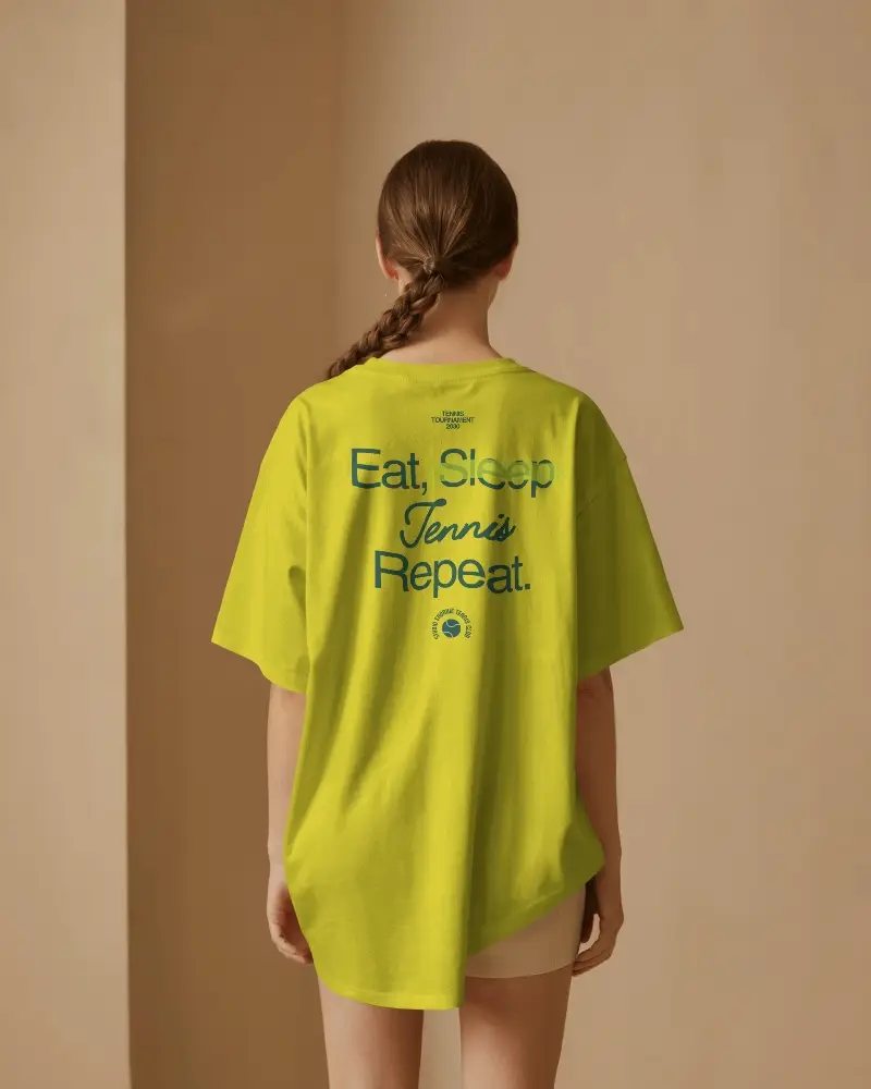 Minimalistic Tshirt Mockup Back View Female Model Simple Design Everyday Style
