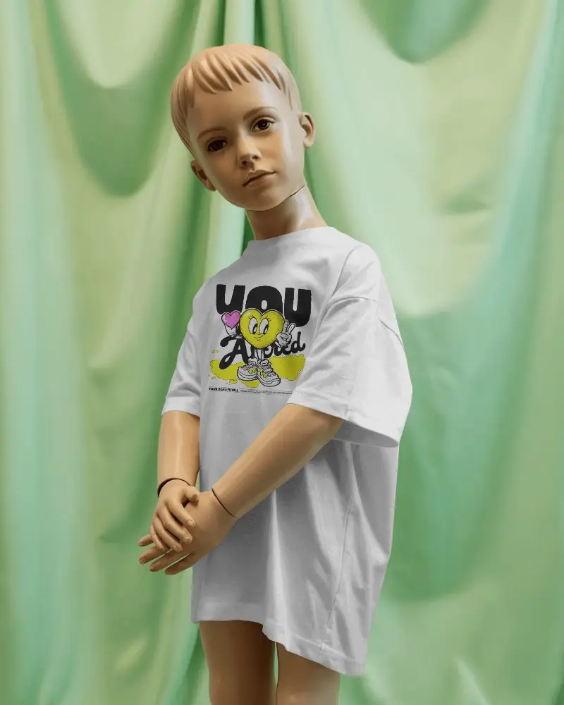 Oversized Short Sleeve Tshirt Mockup On Kids Manikin For Fashion Preview