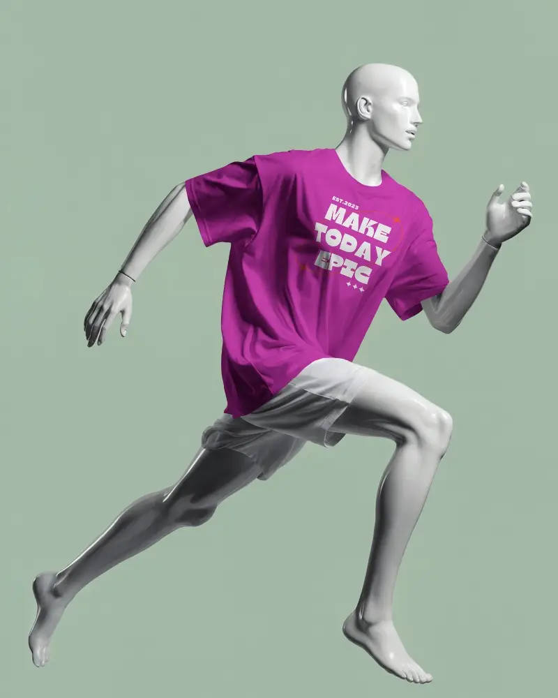 Dynamic Mannequin In Motion Showcasing Loose Fit Short Sleeve Casual T Shirt Mockup