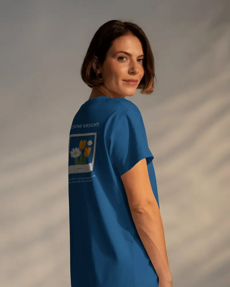 Women Back View Tshirt Mockup Female Model Looking Over Shoulder Soft Studio Light