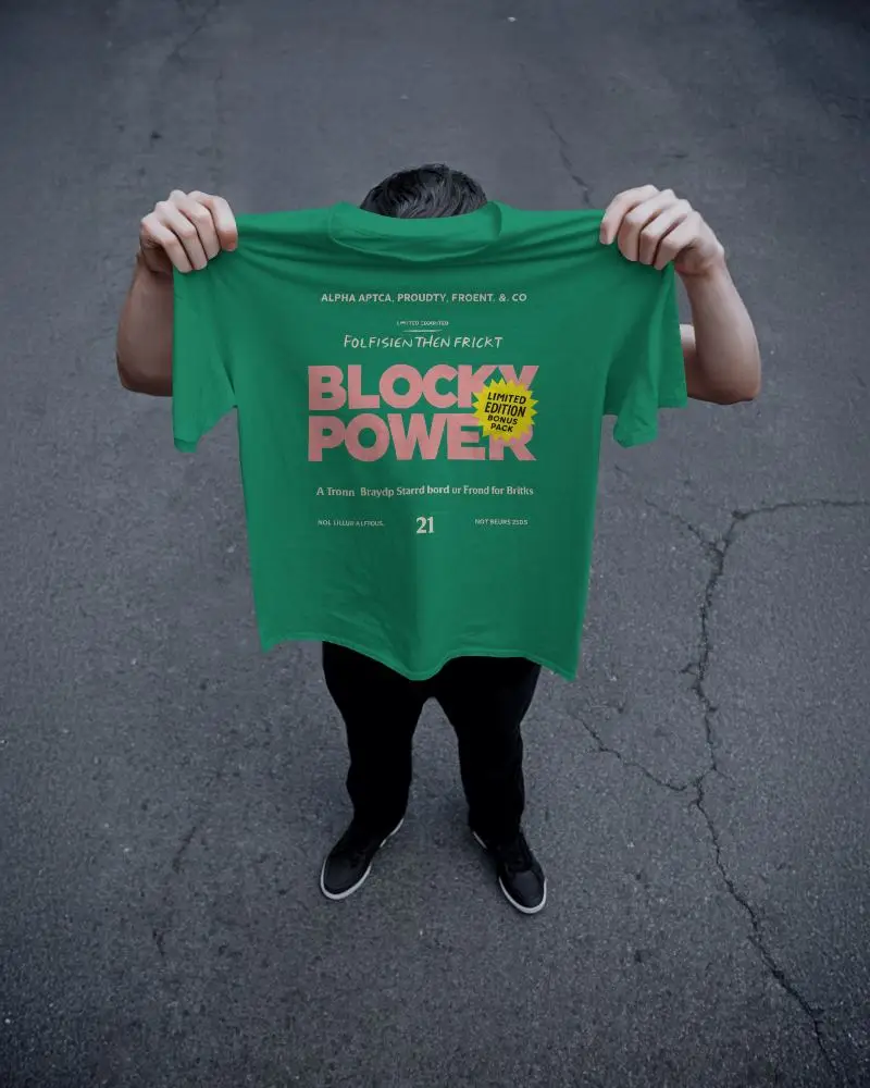 Top Down T Shirt Mockup Hand Held By Model Outdoor Asphalt Background Minimal Street Style