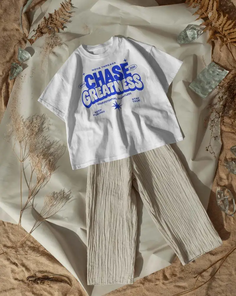 Flat Lay T Shirt Mockup Natural Fabric Styling With Neutral Tones And Organic Props