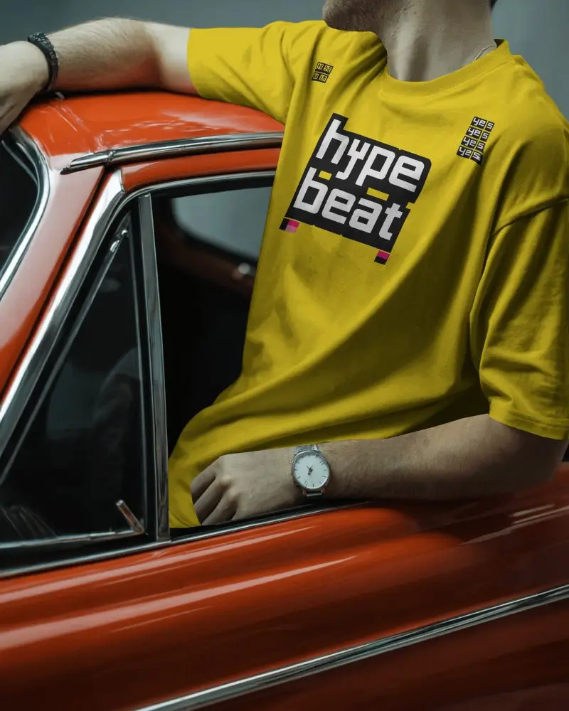 Lifestyle T Shirt Mockup Male Model Leaning On Vintage Car Urban Fashion Style