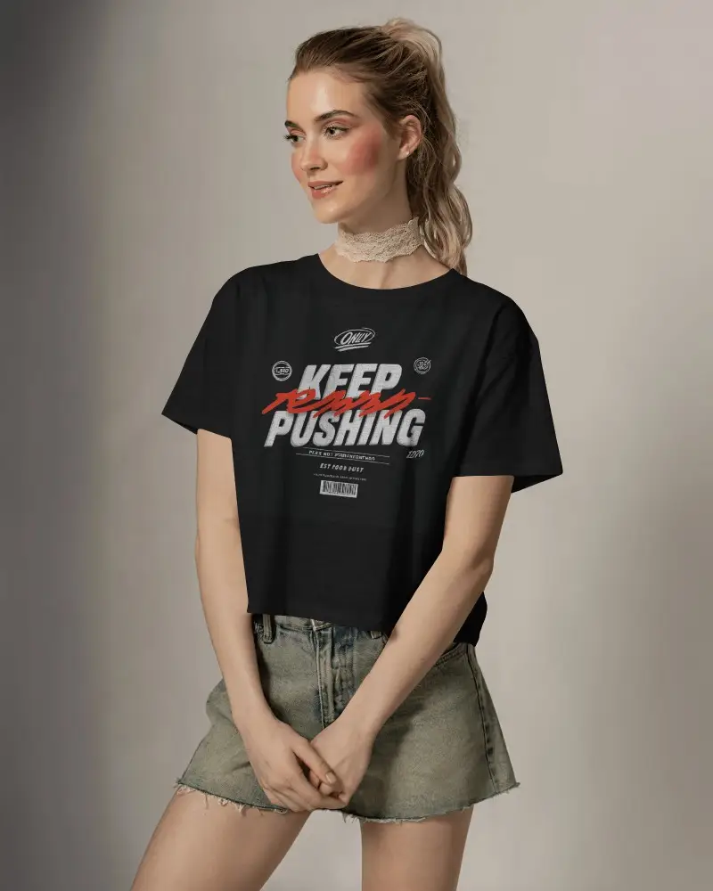 Lifestyle T Shirt Mockup Female Model Casual Pose Soft Studio Lighting