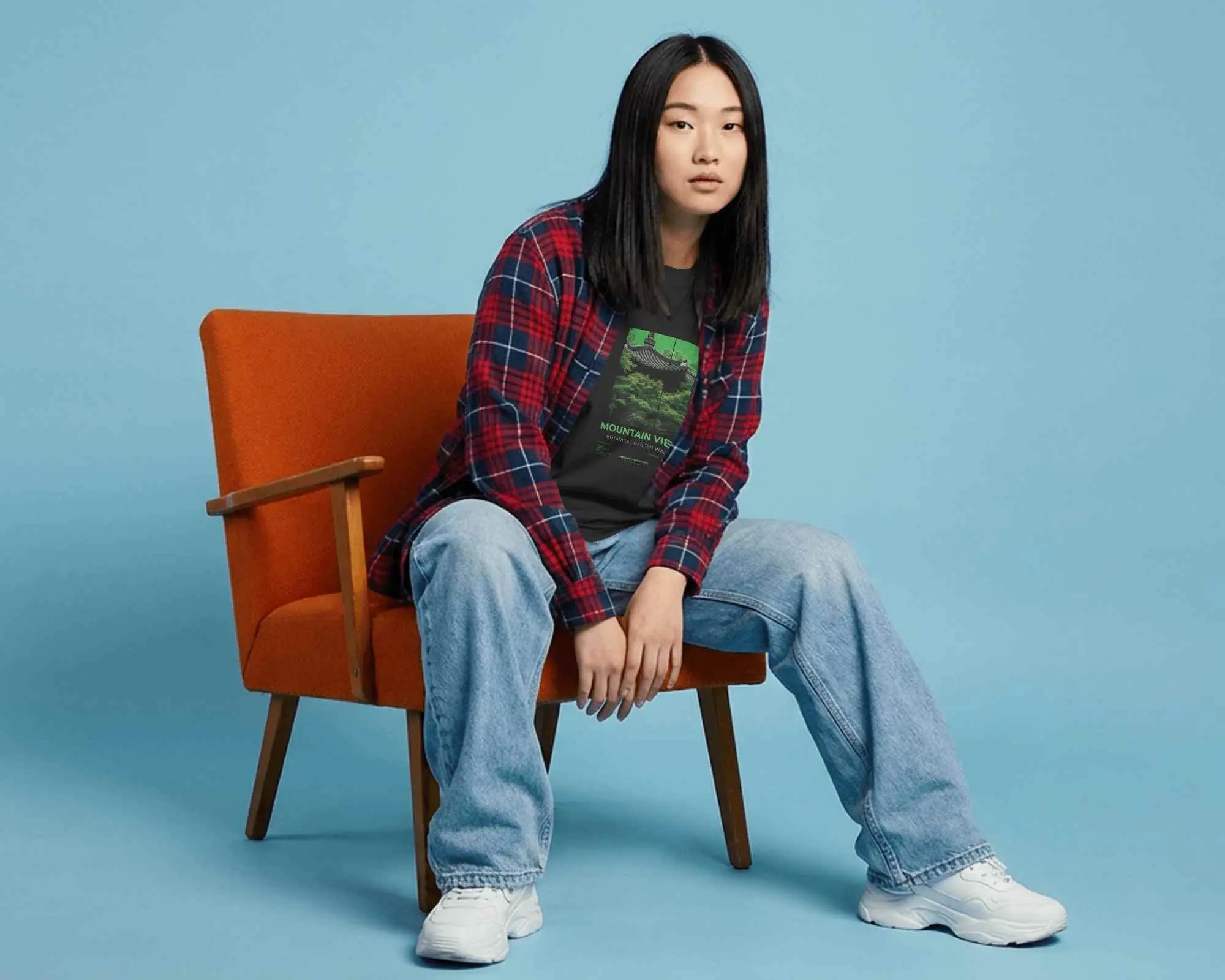 Casual Relaxed Fit Tshirt Mockup With Urban Style Model In Modern Lounge Setting