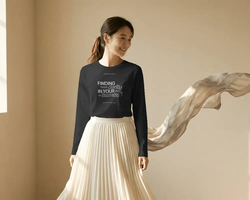 Minimal Long Sleeve Womens T Shirt Mockup Comfortable Casual Wear Fashionable Everyday Outfit