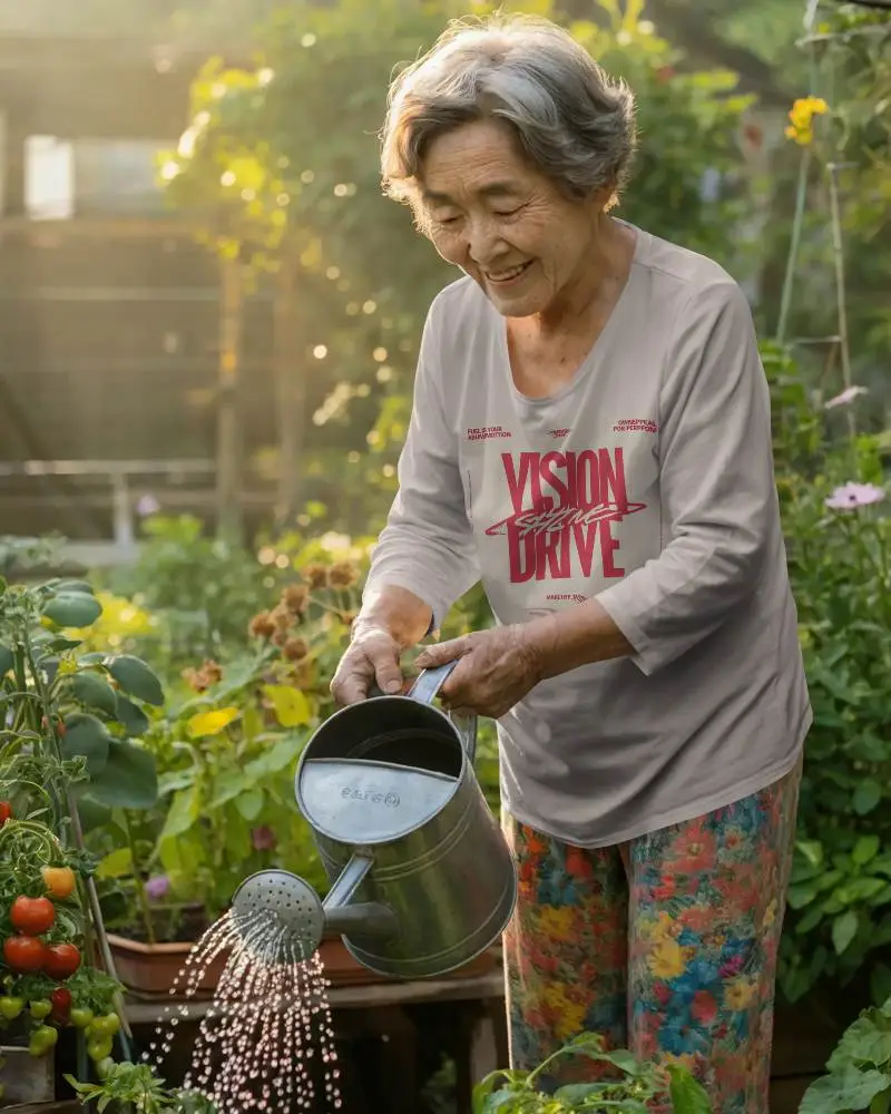 Long Sleeve Tshirt Mockupfor Senior Women Soft Fabric Ideal For Outdoor Gardening And Relaxation