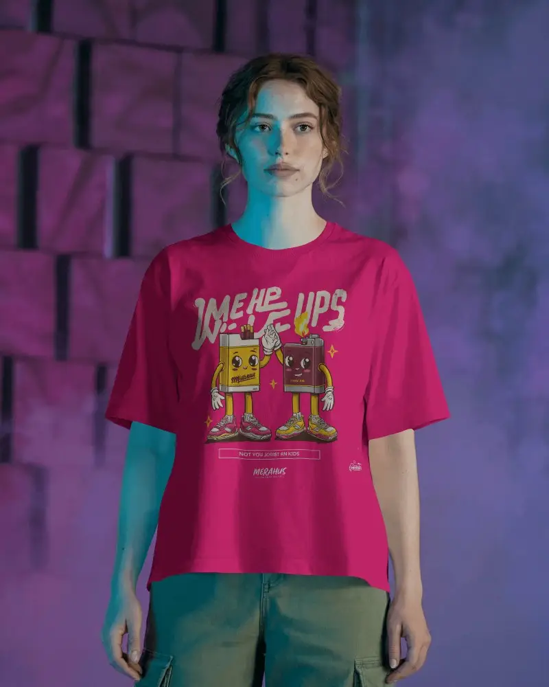 Neon Lit Studio T Shirt Mockup Female Model Front View With Dramatic Color Lighting
