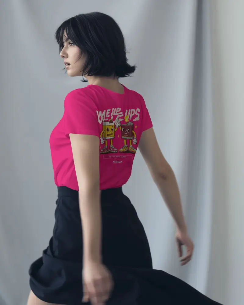 Rear Three Quarter T Shirt Mockup With Model In Motion And Soft Curtain Backdrop