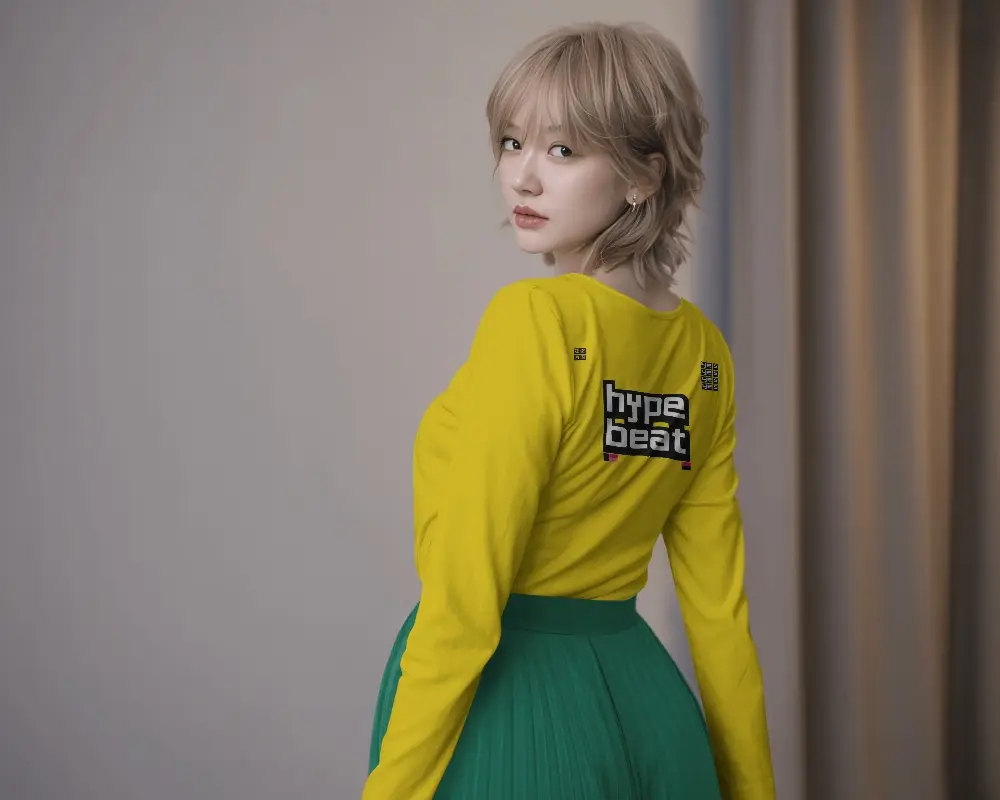 Back View Long Sleeve T Shirt Mockup With Three Quarter Portrait Pose Studio Backdrop